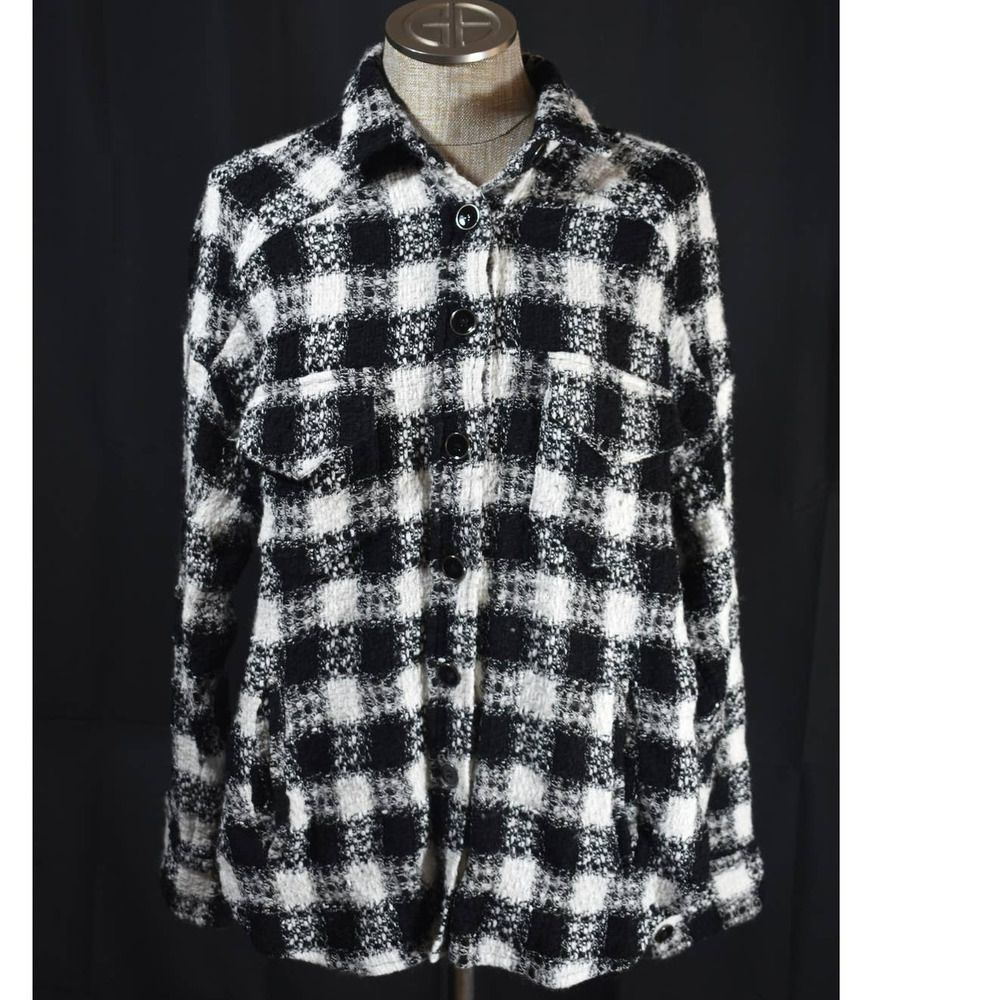 The Kooples Black and White Check Button Up Jacket - 3 / Large